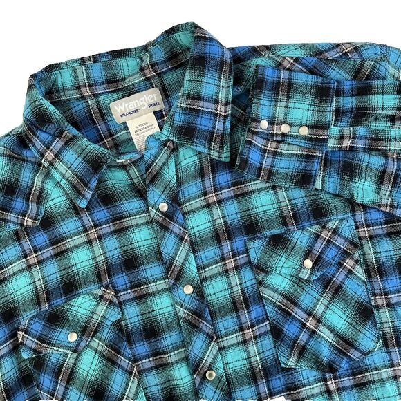 Mens Wrangler Wrancher Western LS Pearl Snap Flannel Shirt Size 2XT Tall Plaid - Picture 1 of 6